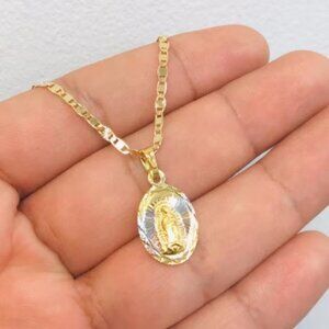 New 14K Gold Filled Virgen de Guadalupe Necklace Pendant Link Valentino 20"